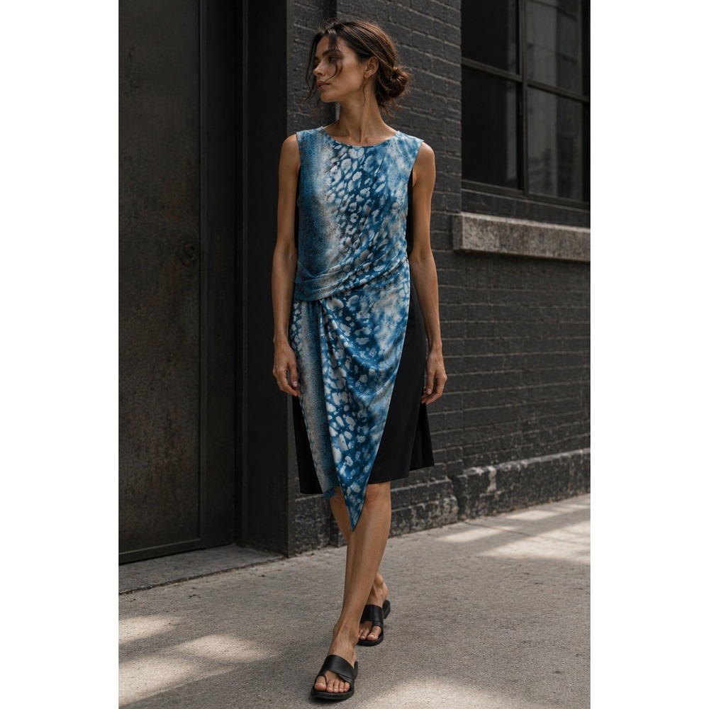 AllSaints Serpent Silk Dress Blue Abstract Print Asymmetric Draped Sheath USโ 6